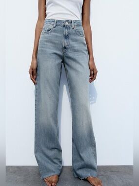 Zara high waist wide leg jeans, raw hem